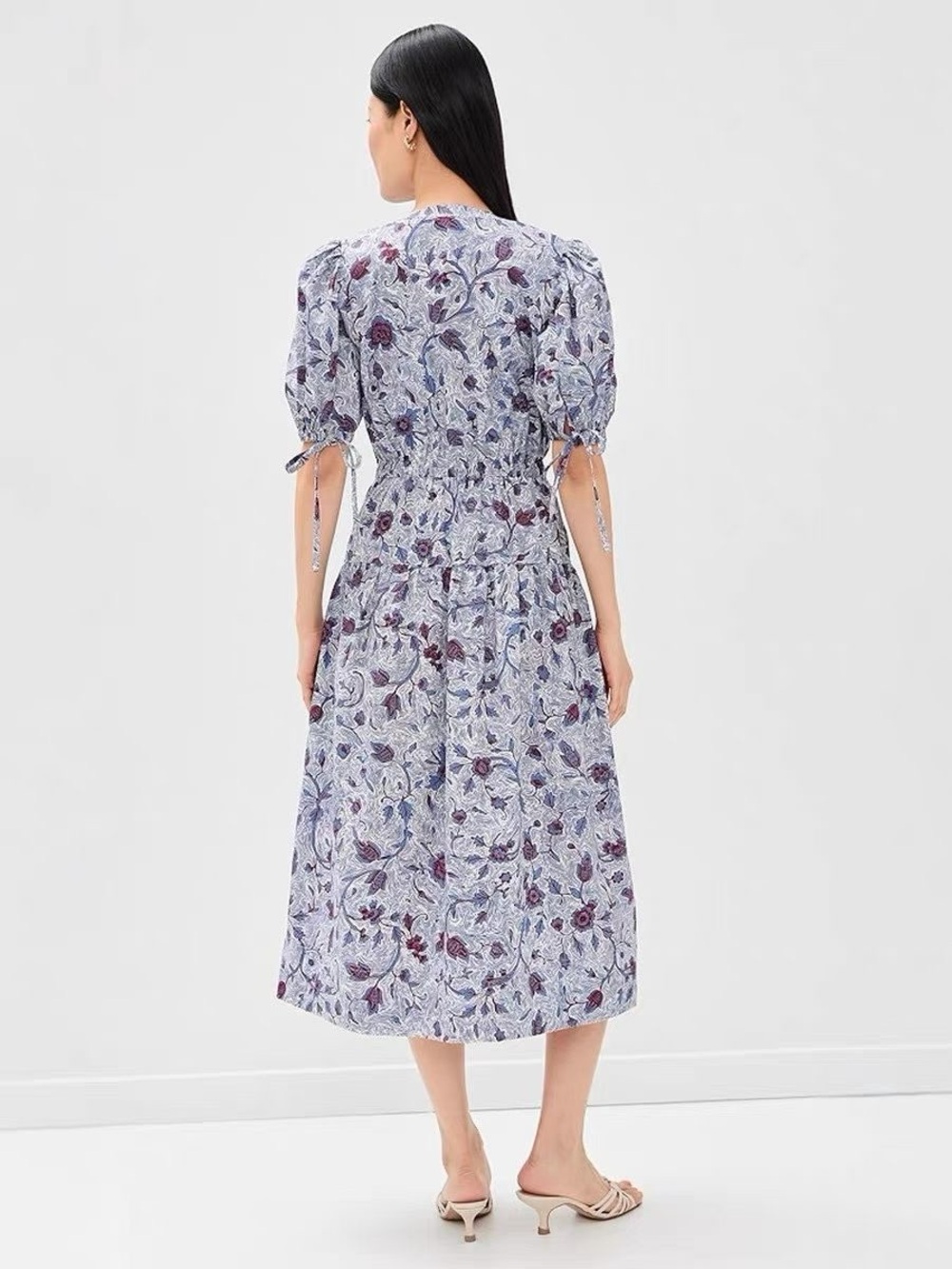 NWOT Ulla Johnson Blue Floral Puff-Sleeve Cotton Midi Dress, Size US 2/4/6/8 - Picture 6 of 7